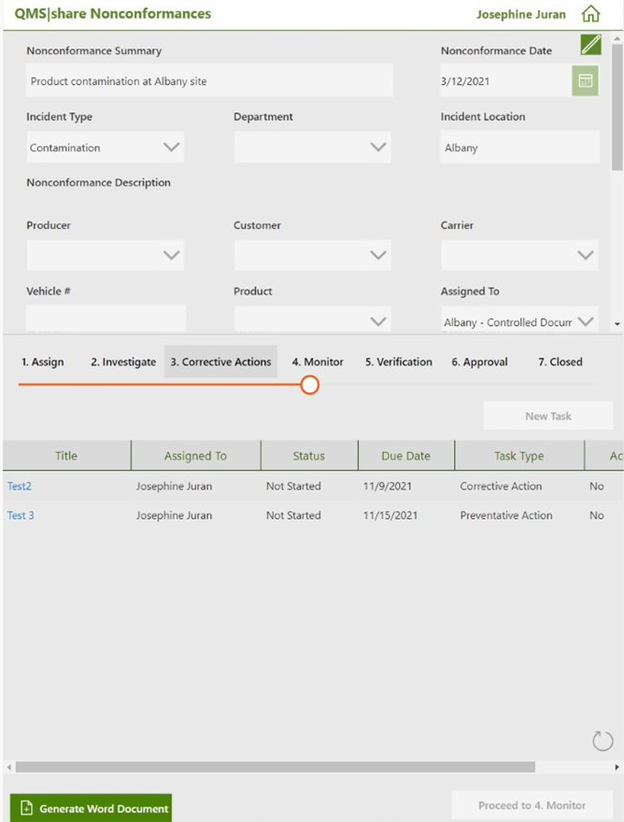 QMS Nonconformance Form